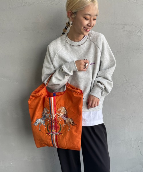 Ball&Chain（ボールアンドチェーン）の「[BALL&CHAIN/ボールアンドチェーン] TWO.HORSES 刺繍デザインナイロントートバッグ（トートバッグ・レディース・グレー/オレンジ・M）」の17枚目の写真