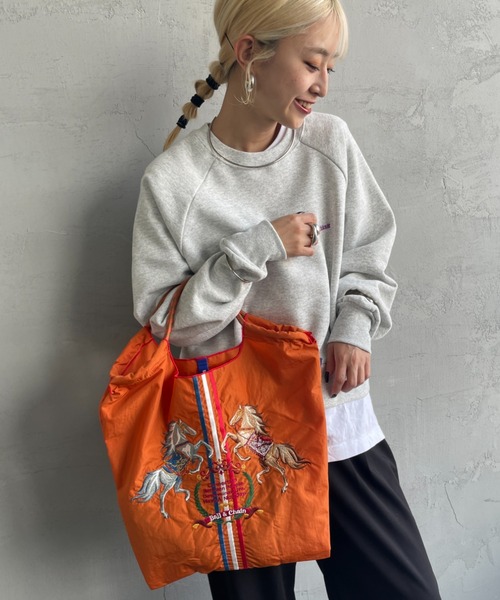 Ball&Chain（ボールアンドチェーン）の「[BALL&CHAIN/ボールアンドチェーン] TWO.HORSES 刺繍デザインナイロントートバッグ（トートバッグ・レディース・グレー/オレンジ・M）」の18枚目の写真