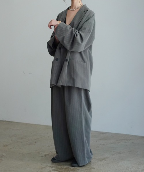 INTER FACTORY（インターファクトリー）の「はなのきえり - ルーズピンストライプスラックスパンツ made in INTERFACTORY（スラックス・レディース・ネイビー/グレー・MEDIUM/SMALL）」の7枚目の写真