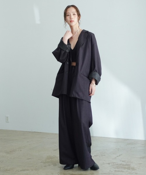 INTER FACTORY（インターファクトリー）の「はなのきえり - ルーズピンストライプスラックスパンツ made in INTERFACTORY（スラックス・レディース・ネイビー/グレー・MEDIUM/SMALL）」の14枚目の写真