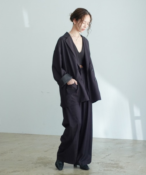 INTER FACTORY（インターファクトリー）の「はなのきえり - ルーズピンストライプスラックスパンツ made in INTERFACTORY（スラックス・レディース・ネイビー/グレー・MEDIUM/SMALL）」の15枚目の写真