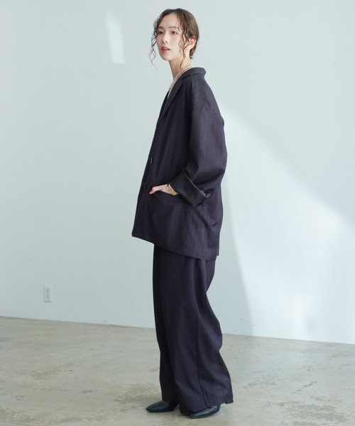 INTER FACTORY（インターファクトリー）の「はなのきえり - ルーズピンストライプスラックスパンツ made in INTERFACTORY（スラックス・レディース・ネイビー/グレー・MEDIUM/SMALL）」の16枚目の写真