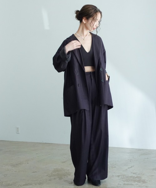 INTER FACTORY（インターファクトリー）の「はなのきえり - ルーズピンストライプスラックスパンツ made in INTERFACTORY（スラックス・レディース・ネイビー/グレー・MEDIUM/SMALL）」の17枚目の写真