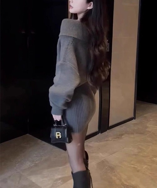 gossip!ロサンゼルス(ゴシップロサンゼルス)の「ワンショルミニニットワンピース(ワンピース・レディース・ブラック/グレー・FREE)」の7枚目の写真