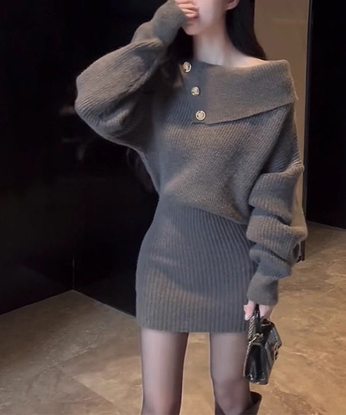 gossip!ロサンゼルス(ゴシップロサンゼルス)の「ワンショルミニニットワンピース(ワンピース・レディース・ブラック/グレー・FREE)」の8枚目の写真