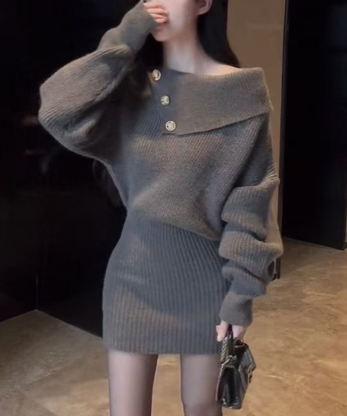 gossip!ロサンゼルス(ゴシップロサンゼルス)の「ワンショルミニニットワンピース(ワンピース・レディース・ブラック/グレー・FREE)」の4枚目の写真