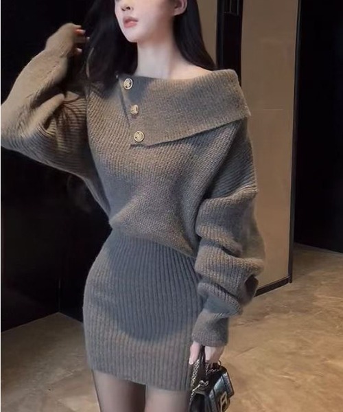 gossip!ロサンゼルス(ゴシップロサンゼルス)の「ワンショルミニニットワンピース(ワンピース・レディース・ブラック/グレー・FREE)」の6枚目の写真