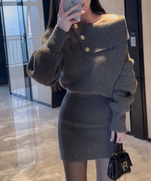 gossip!ロサンゼルス(ゴシップロサンゼルス)の「ワンショルミニニットワンピース(ワンピース・レディース・ブラック/グレー・FREE)」の5枚目の写真