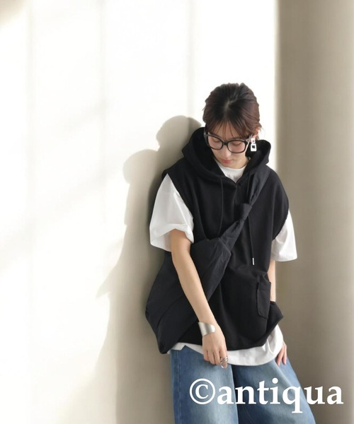 antiqua(アンティカ)の「フーディーベスト(ベスト・レディース・グレー/ブラック・ONESIZE)」の3枚目の写真