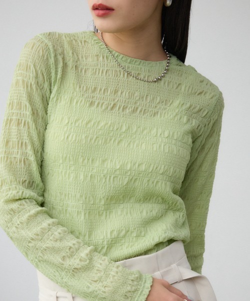 AZUL by moussy(アズールバイマウジー)の「カットレース長袖カットソー(Tシャツ/カットソー・レディース・ブラック/ライム/アイボリー・FREE)」の1枚目の写真