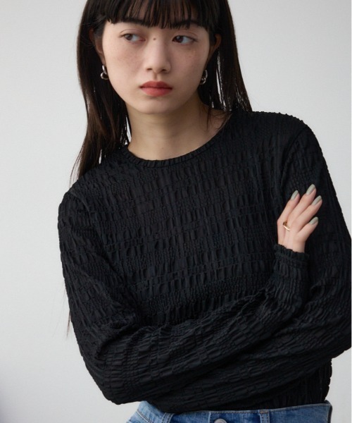 AZUL by moussy(アズールバイマウジー)の「カットレース長袖カットソー(Tシャツ/カットソー・レディース・ブラック/ライム/アイボリー・FREE)」の3枚目の写真