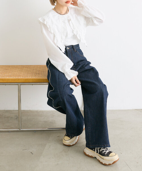 w closet(ダブルクローゼット)の「レースBIG衿ブラウス(シャツ/ブラウス・レディース・ブラック/オフホワイト・FREE)」の8枚目の写真