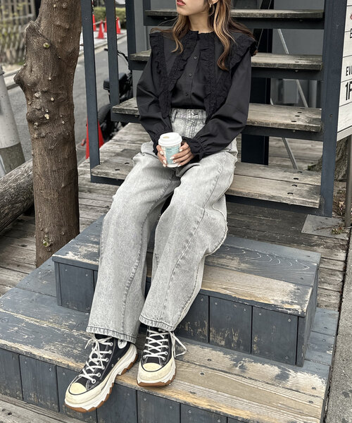 w closet(ダブルクローゼット)の「レースBIG衿ブラウス(シャツ/ブラウス・レディース・ブラック/オフホワイト・FREE)」の15枚目の写真