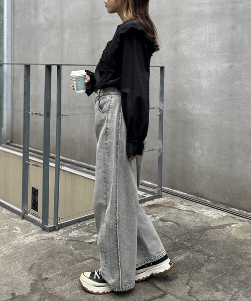 w closet(ダブルクローゼット)の「レースBIG衿ブラウス(シャツ/ブラウス・レディース・ブラック/オフホワイト・FREE)」の17枚目の写真