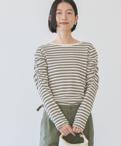 AMERICAN HOLIC（アメリカンホリック）の「ショルダーギャザーワッフルプルオーバー（Tシャツ/カットソー・レディース・アイボリー/ブラック・L/M）」の10枚目の写真