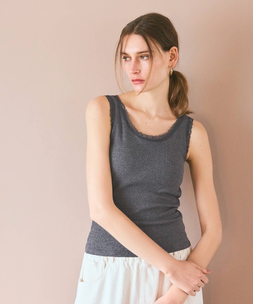 coca(coca)(コカ)の「【WEB限定セール】外で着られるブラトップス OUT BRA テレコリブレースタンクトップ(タンクトップ・レディース・チャコール/ブラック/ホワイト・S/L/M)」の13枚目の写真