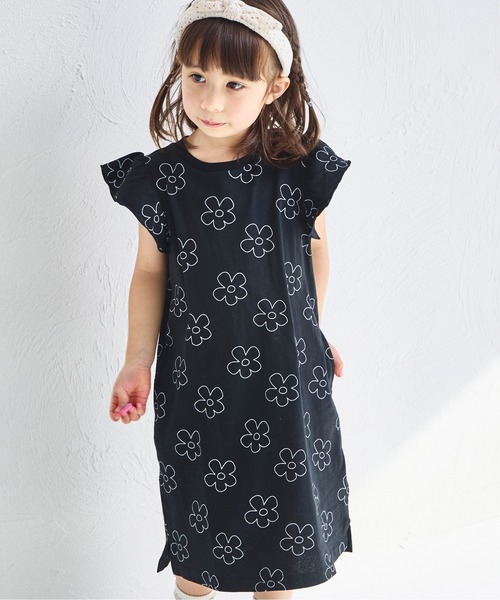 pairmanon(ペアマノン)の「【綿100%】【リンクコーデ】オリジナル総柄プリント 肩フリルTシャツワンピース(ワンピース・キッズ・ブルー系その他/ピンク系その他/ベージュ系その他/ブラック系その他・130/90/150/110/140/100/120)」の8枚目の写真