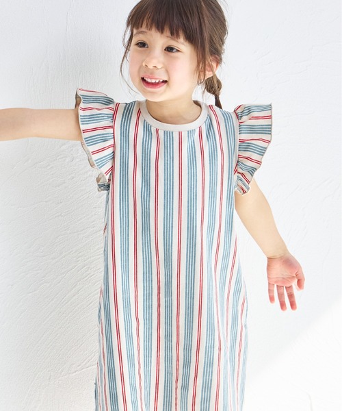 pairmanon(ペアマノン)の「【綿100%】【リンクコーデ】オリジナル総柄プリント 肩フリルTシャツワンピース(ワンピース・キッズ・ブルー系その他/ピンク系その他/ベージュ系その他/ブラック系その他・130/90/150/110/140/100/120)」の12枚目の写真