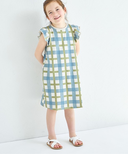 pairmanon(ペアマノン)の「【綿100%】【リンクコーデ】オリジナル総柄プリント 肩フリルTシャツワンピース(ワンピース・キッズ・ブルー系その他/ピンク系その他/ベージュ系その他/ブラック系その他・130/90/150/110/140/100/120)」の18枚目の写真