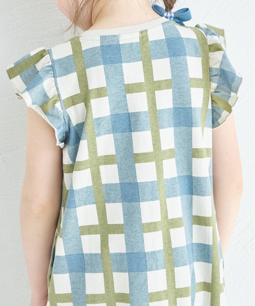 綿100%】【リンクコーデ】オリジナル総柄プリント 肩フリルT