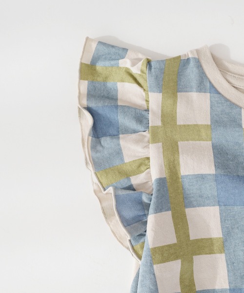 綿100%】【リンクコーデ】オリジナル総柄プリント 肩フリルT