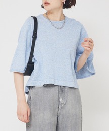 qualite | フレアスリーブギマコットンニット/オフィスカジュアル/夏服(Tシャツ/カットソー)