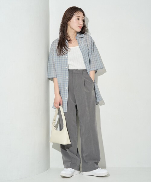 FREAK'S STORE（フリークスストア）の「限定展開　シアー チェック 半袖 シャツ（シャツ/ブラウス・レディース・オフホワイト/ブラック/サックスブルー/ネイビー・ﾌﾘ-）」の21枚目の写真