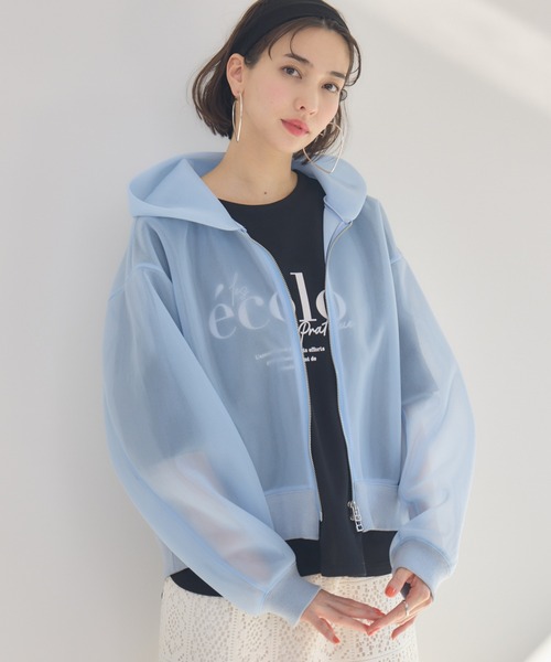 KATHARINE ROSS（キャサリンロス）の「【KATHARINE ROSS】シアーダンボールパーカー（パーカー・レディース・ライトブルー/ブラック・MEDIUM）」の2枚目の写真