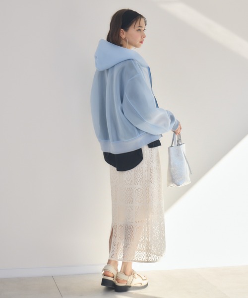 KATHARINE ROSS（キャサリンロス）の「【KATHARINE ROSS】シアーダンボールパーカー（パーカー・レディース・ライトブルー/ブラック・MEDIUM）」の7枚目の写真