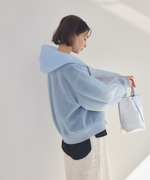 KATHARINE ROSS（キャサリンロス）の「【KATHARINE ROSS】シアーダンボールパーカー（パーカー・レディース・ライトブルー/ブラック・MEDIUM）」の8枚目の写真