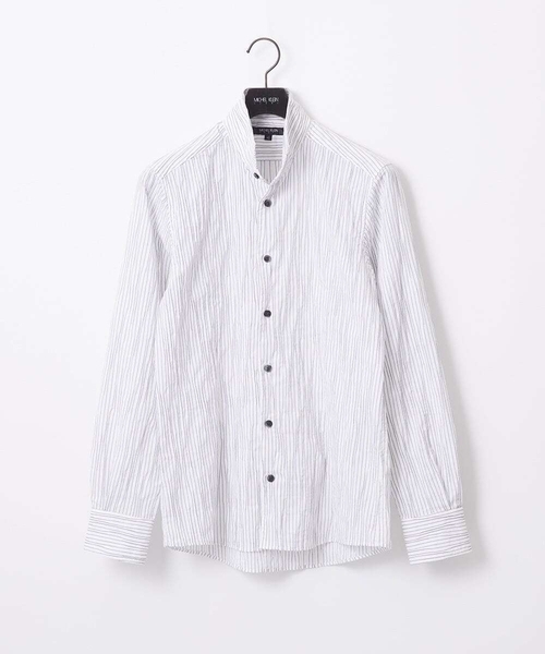 MICHEL KLEIN HOMME (ミッシェルクランオム)の「ストライプタックスタンドカラー長袖シャツ(シャツ/ブラウス・メンズ・ホワイト/ライトブルー/ブラック・MEDIUM/LARGE/X-LARGE)」の2枚目の写真