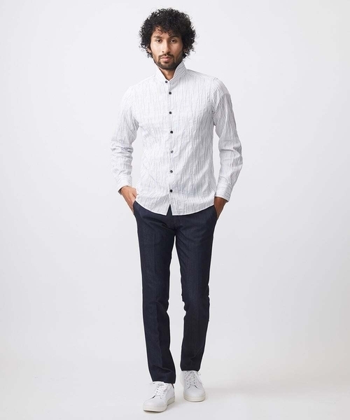 MICHEL KLEIN HOMME (ミッシェルクランオム)の「ストライプタックスタンドカラー長袖シャツ(シャツ/ブラウス・メンズ・ホワイト/ライトブルー/ブラック・MEDIUM/LARGE/X-LARGE)」の9枚目の写真