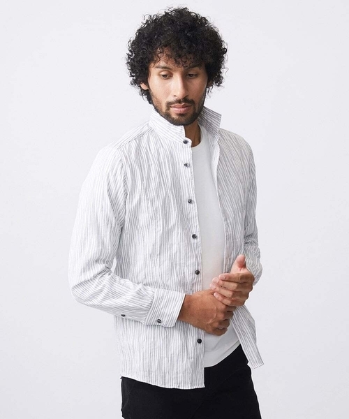MICHEL KLEIN HOMME (ミッシェルクランオム)の「ストライプタックスタンドカラー長袖シャツ(シャツ/ブラウス・メンズ・ホワイト/ライトブルー/ブラック・MEDIUM/LARGE/X-LARGE)」の10枚目の写真