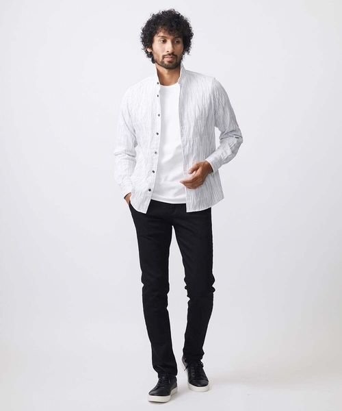 MICHEL KLEIN HOMME (ミッシェルクランオム)の「ストライプタックスタンドカラー長袖シャツ(シャツ/ブラウス・メンズ・ホワイト/ライトブルー/ブラック・MEDIUM/LARGE/X-LARGE)」の11枚目の写真