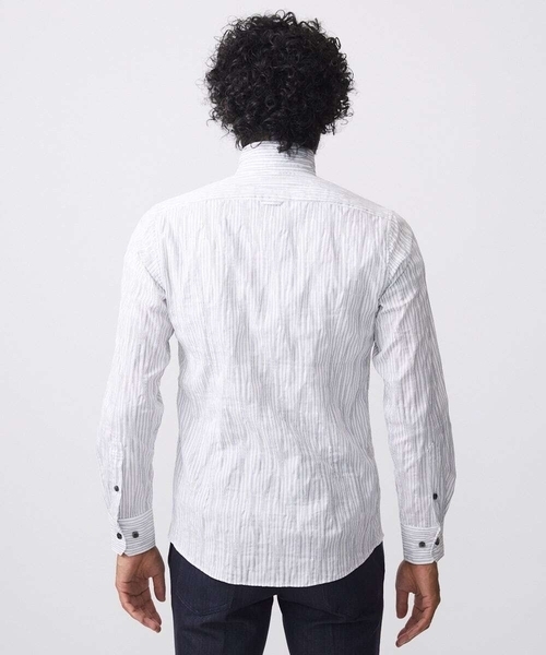 MICHEL KLEIN HOMME (ミッシェルクランオム)の「ストライプタックスタンドカラー長袖シャツ(シャツ/ブラウス・メンズ・ホワイト/ライトブルー/ブラック・MEDIUM/LARGE/X-LARGE)」の13枚目の写真