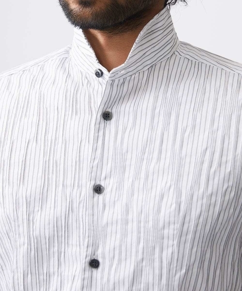 MICHEL KLEIN HOMME (ミッシェルクランオム)の「ストライプタックスタンドカラー長袖シャツ(シャツ/ブラウス・メンズ・ホワイト/ライトブルー/ブラック・MEDIUM/LARGE/X-LARGE)」の14枚目の写真