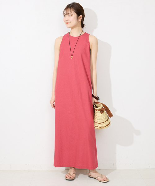 【®store.美品：SLOBE ノースリーブロングワンピース 】 SLOBE IENA｜リネンレーヨンノースリーブナローワンピース