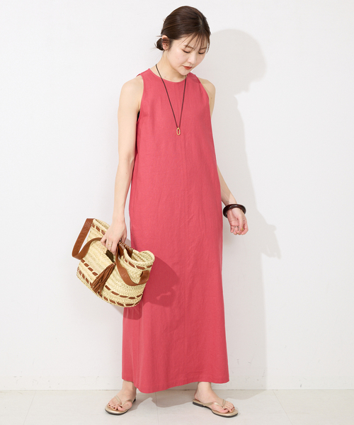 リネンレーヨンノースリーブナローワンピース（ワンピース