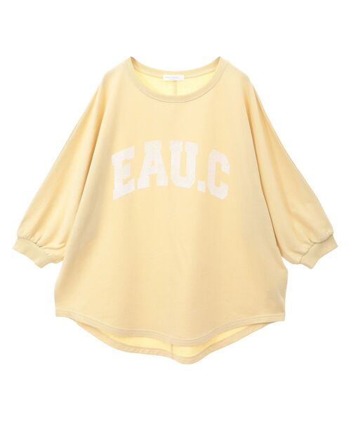 Green Parks(グリーンパークス)の「7分袖ミニ裏毛ドルマンロゴプルオーバー(Tシャツ/カットソー・レディース・ネイビー/イエロー/オフホワイト/杢グレー・FREE)」の1枚目の写真