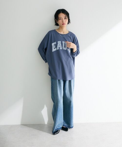 Green Parks(グリーンパークス)の「7分袖ミニ裏毛ドルマンロゴプルオーバー(Tシャツ/カットソー・レディース・ネイビー/イエロー/オフホワイト/杢グレー・FREE)」の6枚目の写真