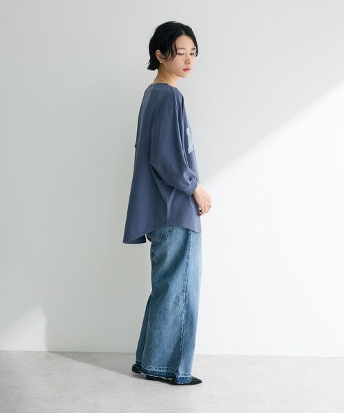 Green Parks(グリーンパークス)の「7分袖ミニ裏毛ドルマンロゴプルオーバー(Tシャツ/カットソー・レディース・ネイビー/イエロー/オフホワイト/杢グレー・FREE)」の7枚目の写真