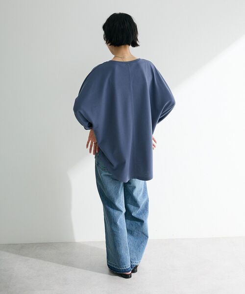 Green Parks(グリーンパークス)の「7分袖ミニ裏毛ドルマンロゴプルオーバー(Tシャツ/カットソー・レディース・ネイビー/イエロー/オフホワイト/杢グレー・FREE)」の8枚目の写真
