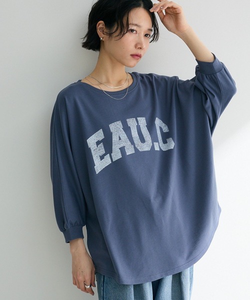 Green Parks(グリーンパークス)の「7分袖ミニ裏毛ドルマンロゴプルオーバー(Tシャツ/カットソー・レディース・ネイビー/イエロー/オフホワイト/杢グレー・FREE)」の4枚目の写真