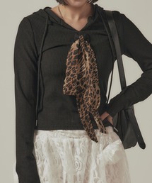 BLANK　 | ▲Leopard Tie Food Long TEE /レオパード柄タイ付フードロンT(Tシャツ/カットソー)