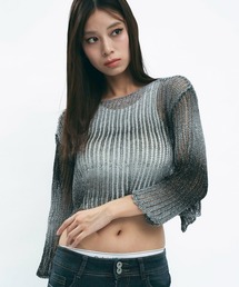 Cropped gradient sheer knit / クロップドグラデーションシアーニット