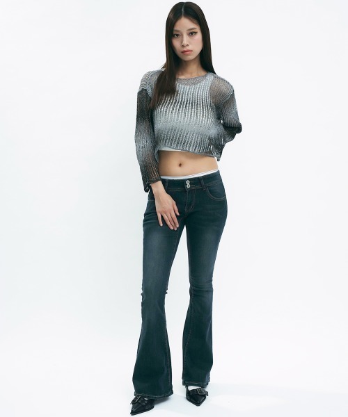Clum(クルム)の「Cropped gradient sheer knit / クロップドグラデーションシアーニット(ニット/セーター・レディース・ブラック系・FREE)」の8枚目の写真