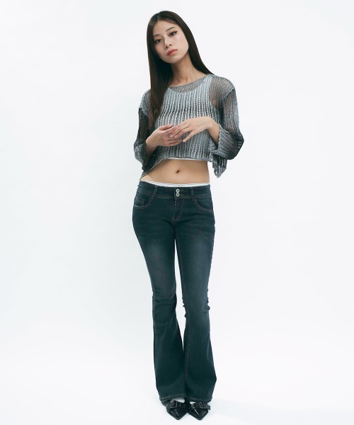 Clum(クルム)の「Cropped gradient sheer knit / クロップドグラデーションシアーニット(ニット/セーター・レディース・ブラック系・FREE)」の9枚目の写真