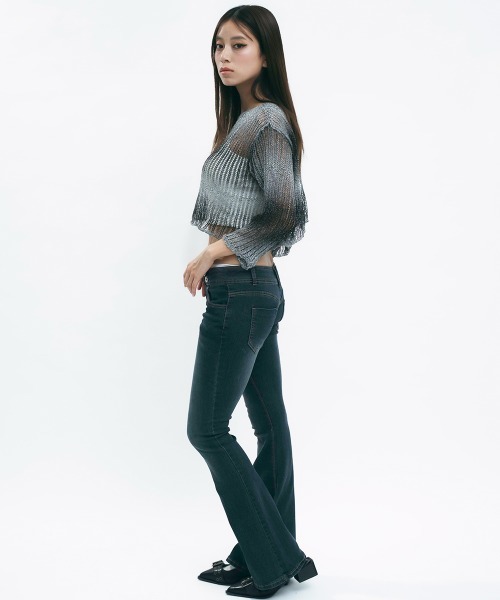 Clum(クルム)の「Cropped gradient sheer knit / クロップドグラデーションシアーニット(ニット/セーター・レディース・ブラック系・FREE)」の10枚目の写真