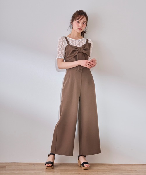 31 Sons de mode（トランテアン　ソン　ドゥ　モード）の「リボンモチーフコンビネゾン（サロペット/オーバーオール・レディース・ブラック/ブラウン/ベージュ・36/38）」の3枚目の写真