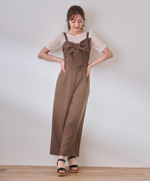 ★COMME des GARCONS★ギャルソン サロペットワイドパンツ リボン セール】リボンモチーフコンビネゾン（サロペット